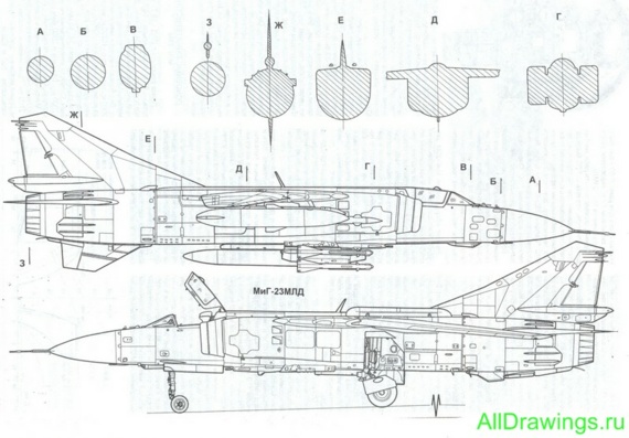 Микоян-Гуревич МиГ-23 чертежи (рисунки) самолета